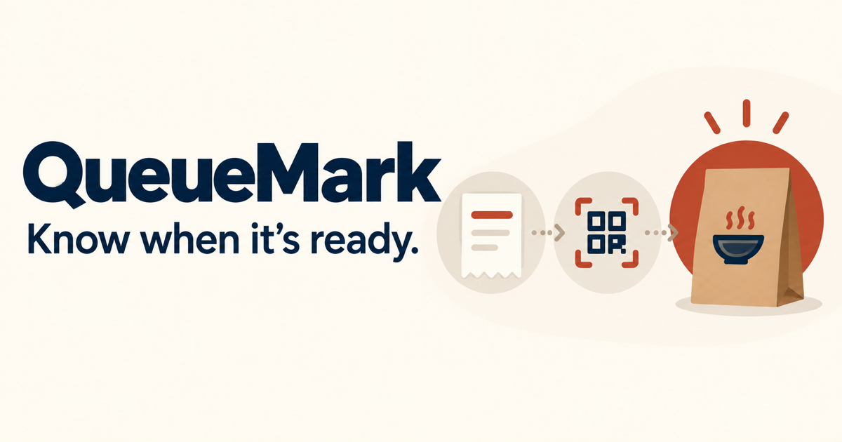 QueueMark connects a printed receipt to a QR order tracker and a ready pickup notification.